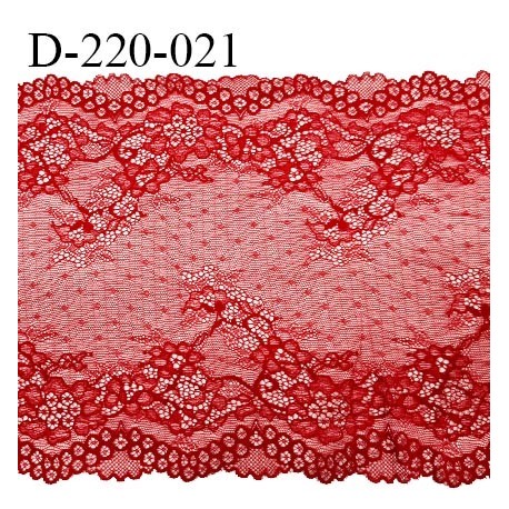 Dentelle 22 cm lycra extensible motif fleuri haut de gamme largeur 22 centimètres couleur rouge très belle et fine prix au mètre