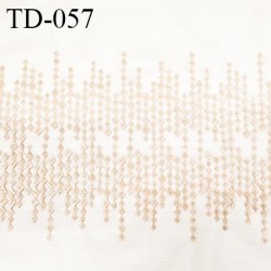 Dentelle 32 cm brodée sur tulle extensible couleur beige doré haut de gamme douce largeur 32 cm prix pour 1 mètre