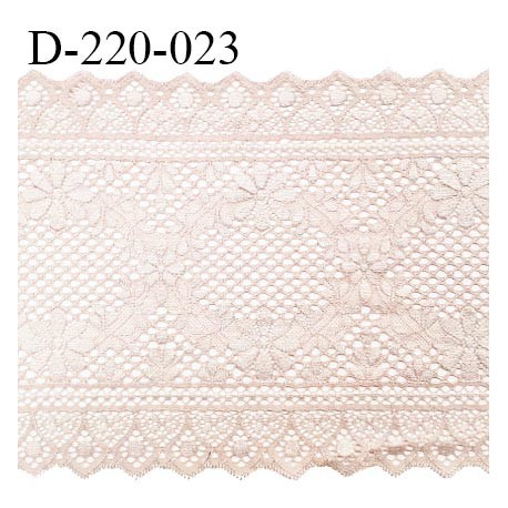 Dentelle 22 cm lycra brodée extensible très haut de gamme largeur 22 cm bandes jacquard couleur beige ou opaline prix au mètre