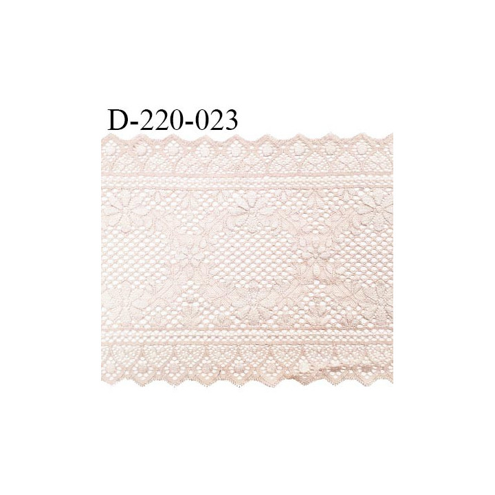 Dentelle 22 cm lycra brodée extensible très haut de gamme largeur 22 cm bandes jacquard couleur beige ou opaline prix au mètre