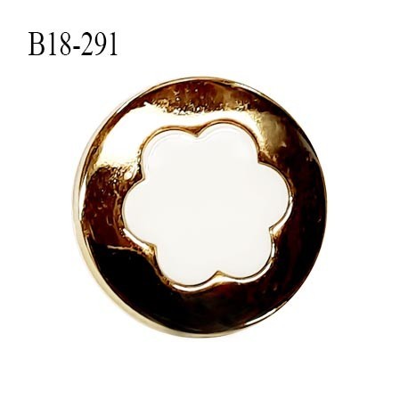 Bouton 18 mm en pvc couleur blanc sur socle couleur or accroche avec un anneau diamètre 18 mm prix à l'unité