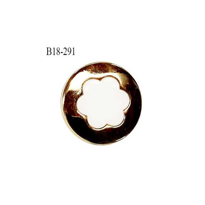 Bouton 18 mm en pvc couleur blanc sur socle couleur or accroche avec un anneau diamètre 18 mm prix à l'unité