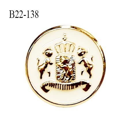 Bouton 22 mm pvc couleur doré et naturel motif style blason accroche avec un anneau diamètre 22 mm prix à la pièce