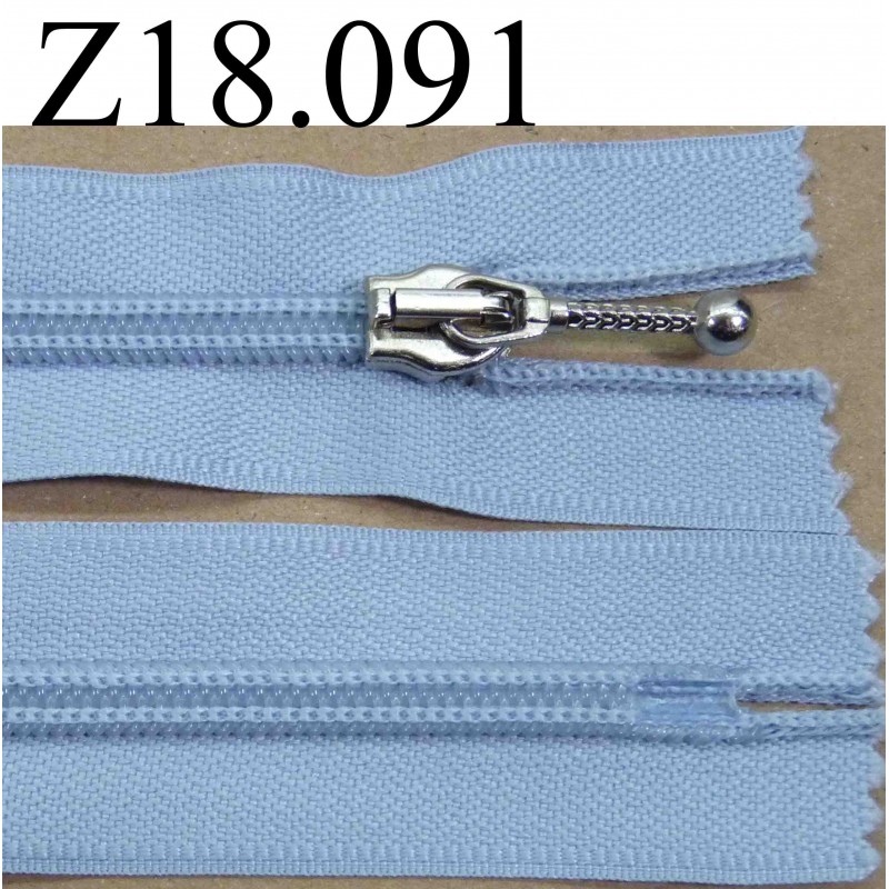 fermeture zip à glissière longueur 18 cm couleur bleu clair non séparable  zip nylon largeur 3,2 cm largeur du zip 6 mm - mercerie-extra