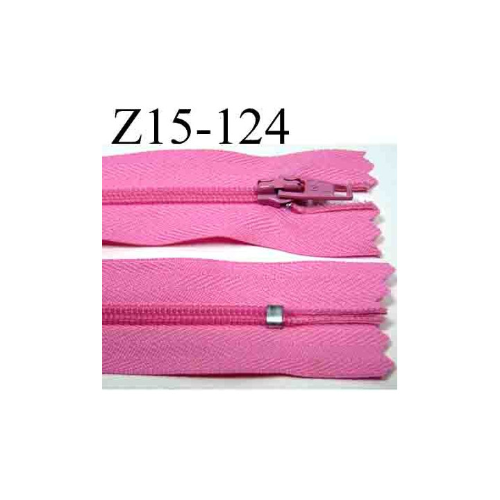 Fermeture zip 15 cm couleur rose non séparable largeur 2.5 cm glissière nylon largeur 4 mm longueur 15 cm prix à l'unité