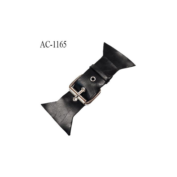 Brandebourg patte simili cuir couleur noir et boucle métal couleur chrome longueur 14 cm hauteur 6.5 cm prix à l'unité