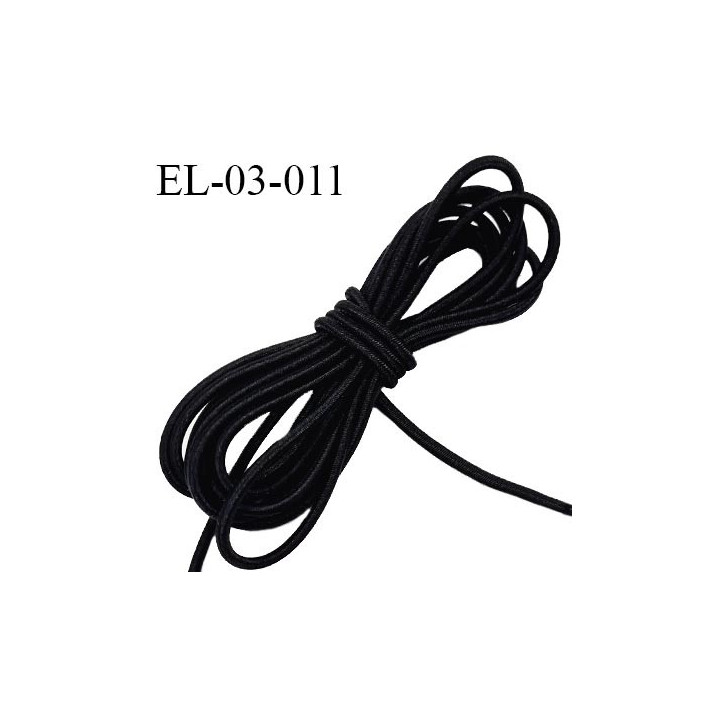 Elastique cordon 3 mm couleur noir lumineux tirant sur le gris diamètre 3 mm prix au mètre