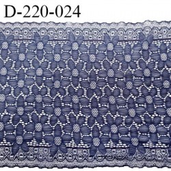 Dentelle 22 cm lycra brodée extensible très haut de gamme largeur 22 cm bandes jacquard couleur bleu denim prix au mètre