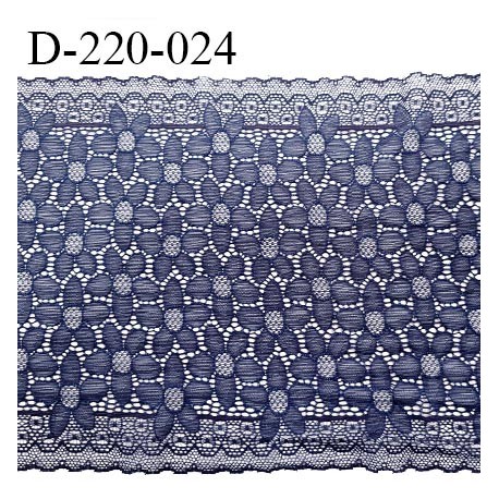 Dentelle 22 cm lycra brodée extensible très haut de gamme largeur 22 cm bandes jacquard couleur bleu denim prix au mètre