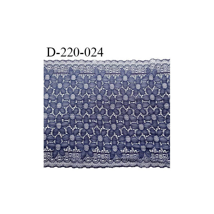 Dentelle 22 cm lycra brodée extensible très haut de gamme largeur 22 cm bandes jacquard couleur bleu denim prix au mètre