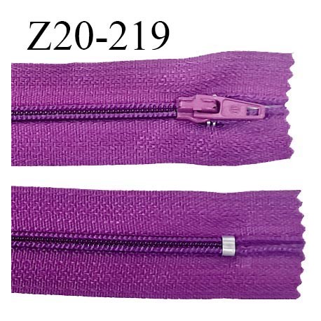 Fermeture zip 20 cm non séparable couleur violine glissière nylon invisible largeur 5 mm longueur 20 cm prix à l'unité