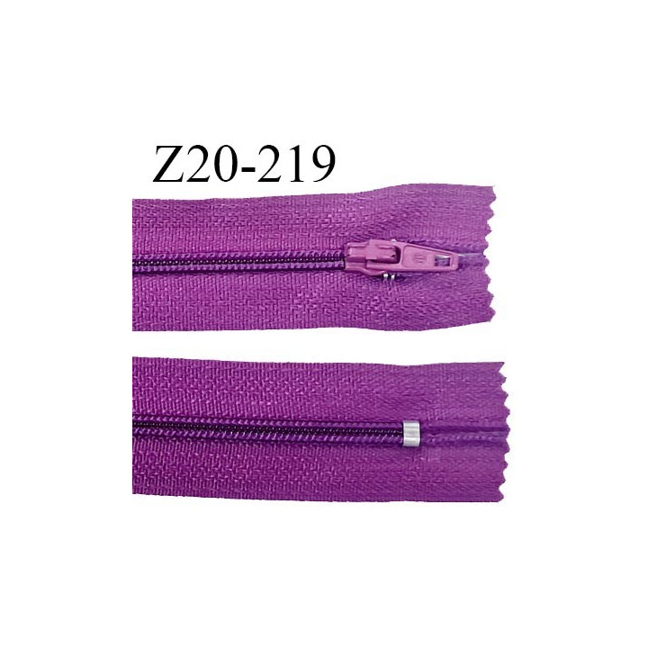 Fermeture zip 20 cm non séparable couleur violine glissière nylon invisible largeur 5 mm longueur 20 cm prix à l'unité