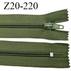 Fermeture zip 20 cm non séparable couleur vert kaki glissière nylon largeur 5 mm longueur 20 cm prix à l'unité