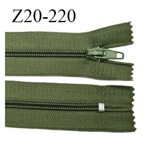 Fermeture zip 20 cm non séparable couleur vert kaki glissière nylon invisible largeur 5 mm longueur 20 cm prix à l'unité