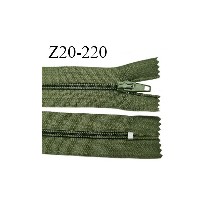 Fermeture zip 20 cm non séparable couleur vert kaki glissière nylon invisible largeur 5 mm longueur 20 cm prix à l'unité