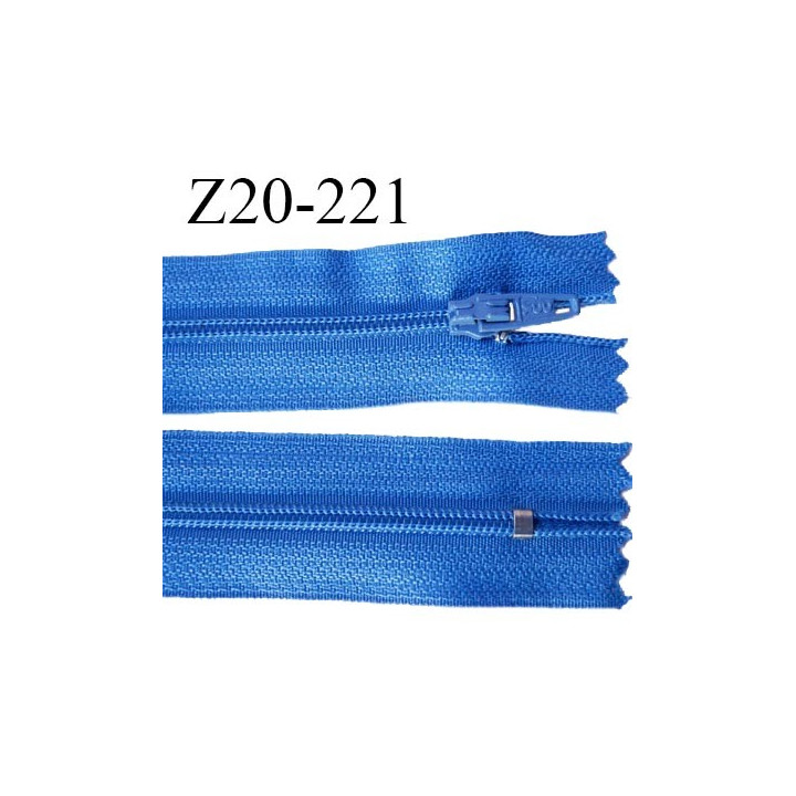 Fermeture zip 20 cm non séparable couleur bleu glissière nylon invisible largeur 5 mm longueur 20 cm prix à l'unité