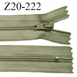 Fermeture zip 20 cm non séparable couleur kaki glissière nylon largeur 5 mm longueur 20 cm prix à l'unité