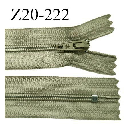 Fermeture zip 20 cm non séparable couleur kaki glissière nylon invisible largeur 5 mm longueur 20 cm prix à l'unité