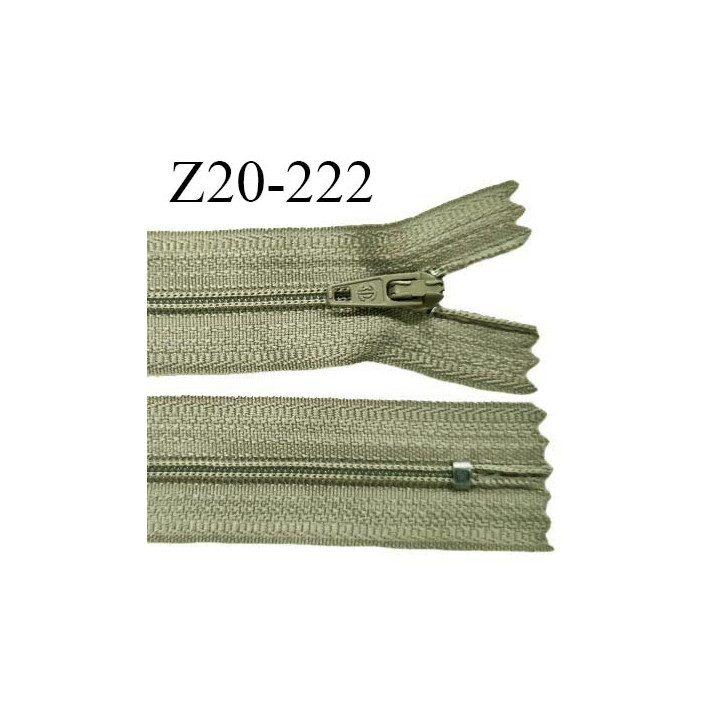 Fermeture zip 20 cm non séparable couleur kaki glissière nylon invisible largeur 5 mm longueur 20 cm prix à l'unité