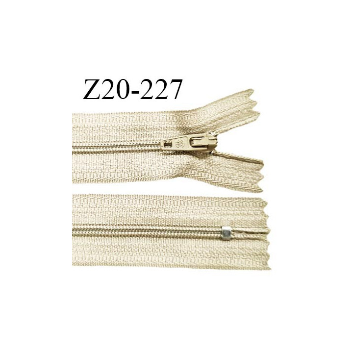 Fermeture zip 20 cm non séparable couleur beige glissière nylon invisible largeur 5 mm longueur 20 cm prix à l'unité