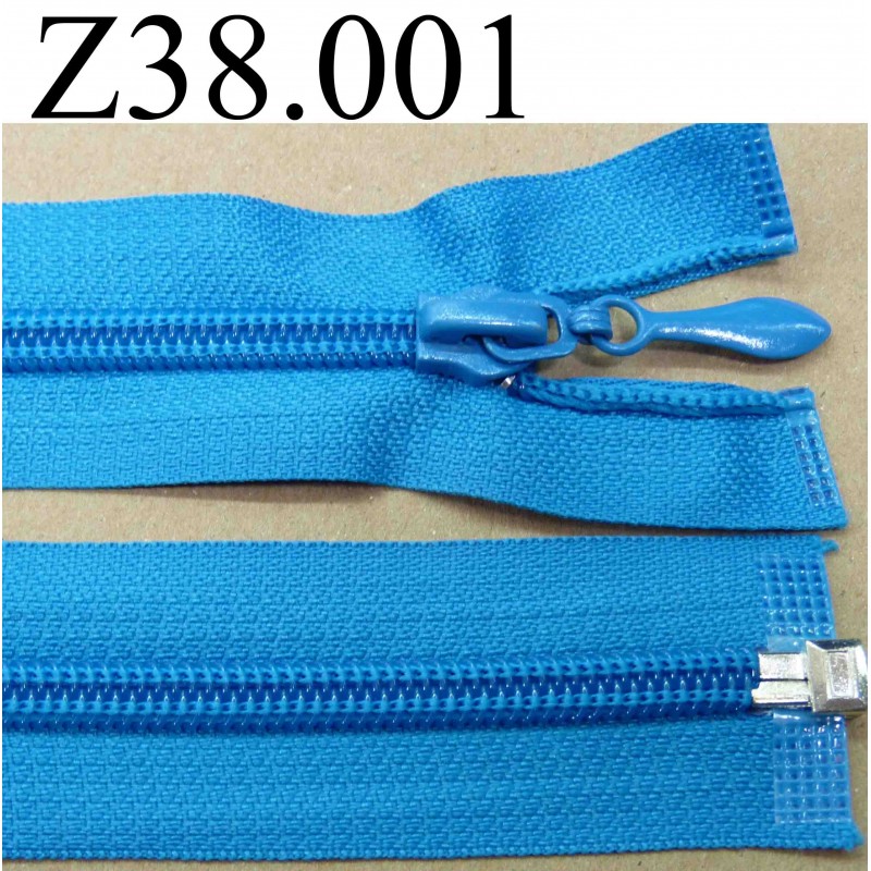 fermeture zip à glissière longueur 38 cm couleur bleu turquoise séparable zip  nylon largeur 3.2 cm largeur du zip 6.5 mm - mercerie-extra