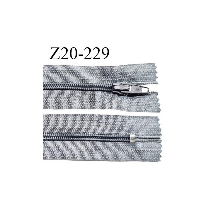 Fermeture zip 20 cm non séparable couleur gris souris glissière nylon invisible largeur 5 mm longueur 20 cm prix à l'unité