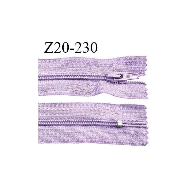 Fermeture zip 20 cm non séparable couleur parme glissière nylon invisible largeur 5 mm longueur 20 cm prix à l'unité