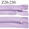 Fermeture zip 20 cm non séparable couleur parme glissière nylon invisible largeur 5 mm longueur 20 cm prix à l'unité