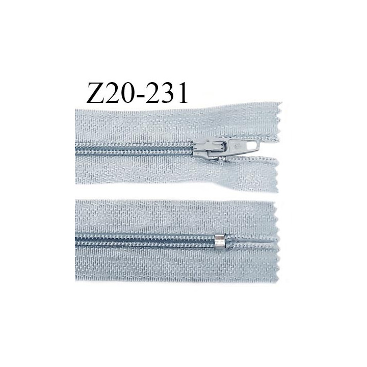 Fermeture zip 20 cm non séparable couleur gris bleuté glissière nylon invisible largeur 5 mm longueur 20 cm prix à l'unité