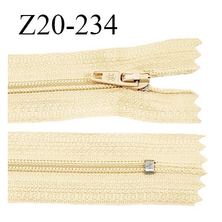 Fermeture zip 20 cm non séparable couleur beige jaune paille glissière nylon invisible longueur 20 cm prix à l'unité