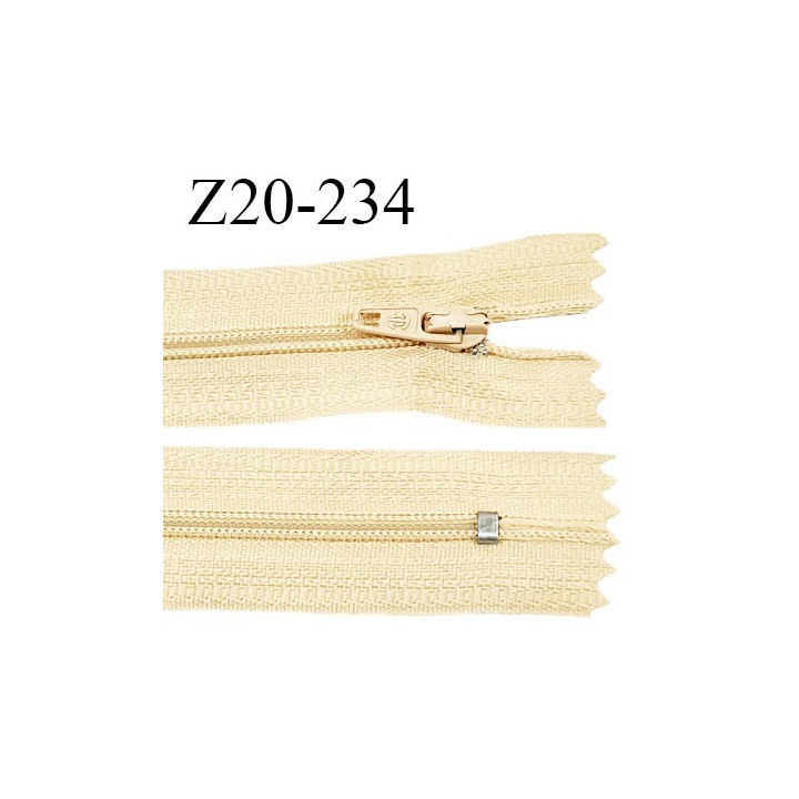 Fermeture zip 20 cm non séparable couleur beige jaune paille glissière nylon invisible longueur 20 cm prix à l'unité
