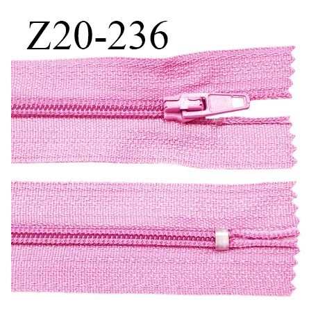 Fermeture zip 20 cm non séparable couleur rose glissière nylon invisible largeur 5 mm longueur 20 cm prix à l'unité