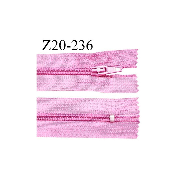 Fermeture zip 20 cm non séparable couleur rose glissière nylon invisible largeur 5 mm longueur 20 cm prix à l'unité