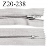 Fermeture zip 20 cm non séparable couleur gris perle glissière nylon invisible largeur 5 mm longueur 20 cm prix à l'unité
