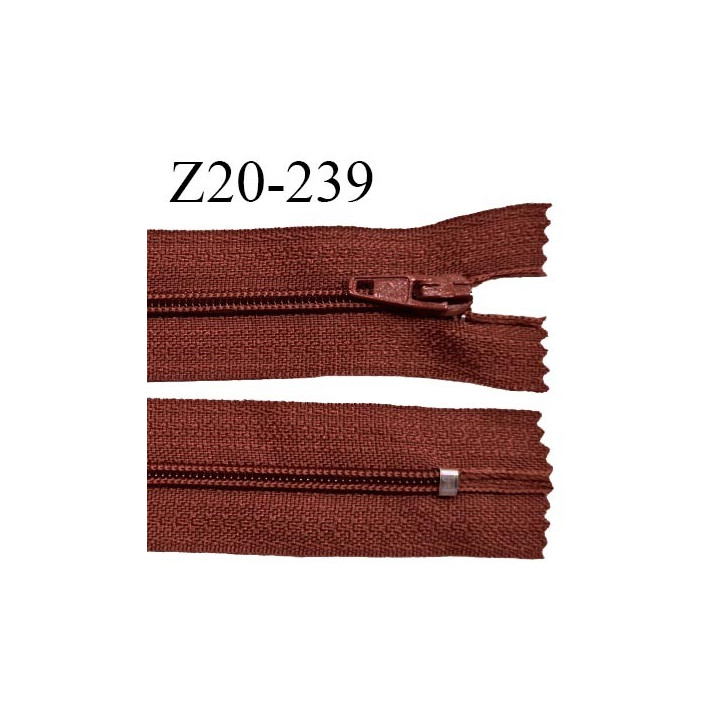 Fermeture zip 20 cm non séparable couleur rouge brun glissière nylon invisible largeur 5 mm longueur 20 cm prix à l'unité