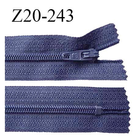 Fermeture zip 20 cm non séparable couleur bleu gris glissière nylon invisible largeur 5 mm longueur 20 cm prix à l'unité