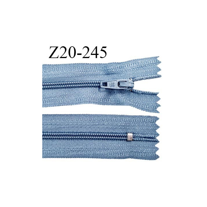 Fermeture zip 20 cm non séparable couleur bleu glissière nylon invisible largeur 5 mm longueur 20 cm prix à l'unité