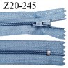 Fermeture zip 20 cm non séparable couleur bleu glissière nylon invisible largeur 5 mm longueur 20 cm prix à l'unité