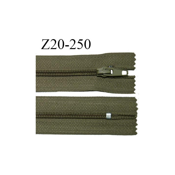 Fermeture zip 20 cm non séparable couleur kaki glissière nylon invisible largeur 5 mm longueur 20 cm prix à l'unité