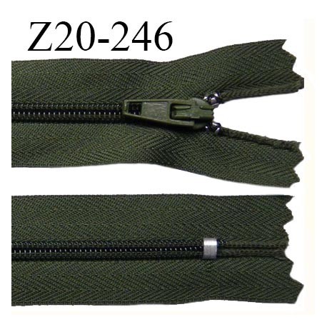 Fermeture zip 20 cm non séparable couleur vert kaki glissière nylon invisible largeur 5 mm longueur 20 cm prix à l'unité