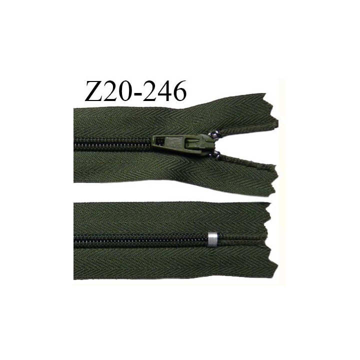 Fermeture zip 20 cm non séparable couleur vert kaki glissière nylon invisible largeur 5 mm longueur 20 cm prix à l'unité