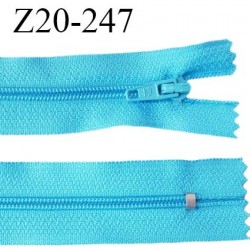 Fermeture zip 20 cm non séparable couleur bleu turquoise glissière nylon invisible largeur 5 mm longueur 20 cm prix à l'unité