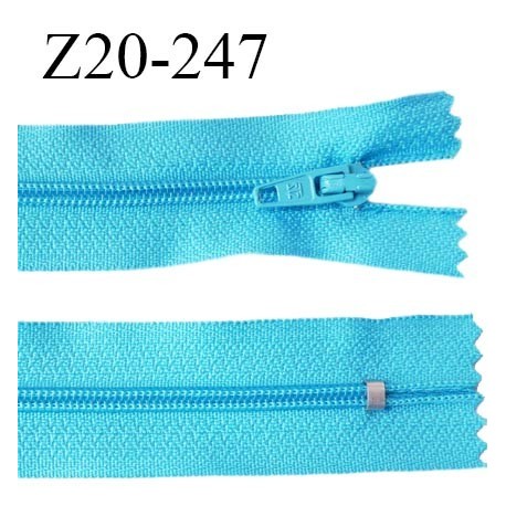 Fermeture zip 20 cm non séparable couleur bleu turquoise glissière nylon invisible largeur 5 mm longueur 20 cm prix à l'unité