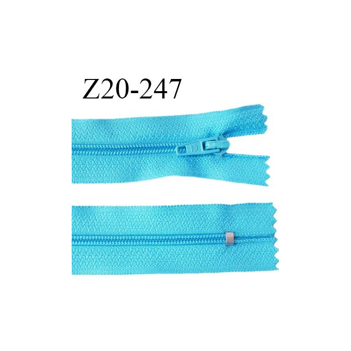 Fermeture zip 20 cm non séparable couleur bleu turquoise glissière nylon invisible largeur 5 mm longueur 20 cm prix à l'unité