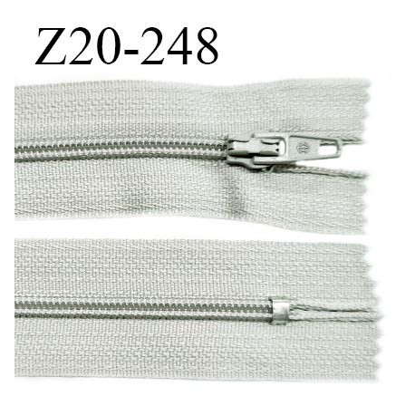 Fermeture zip 20 cm non séparable couleur gris clair glissière nylon invisible largeur 5 mm longueur 20 cm prix à l'unité
