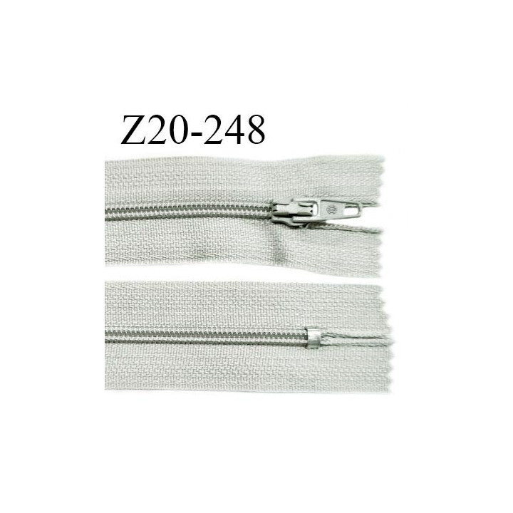 Fermeture zip 20 cm non séparable couleur gris clair glissière nylon invisible largeur 5 mm longueur 20 cm prix à l'unité