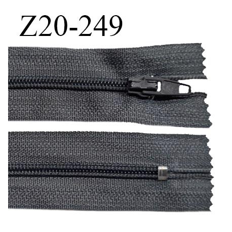 Fermeture zip 20 cm non séparable couleur gris foncé glissière nylon invisible largeur 5 mm longueur 20 cm prix à l'unité