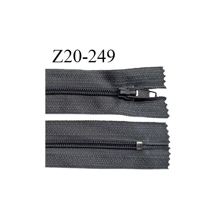 Fermeture zip 20 cm non séparable couleur gris foncé glissière nylon invisible largeur 5 mm longueur 20 cm prix à l'unité