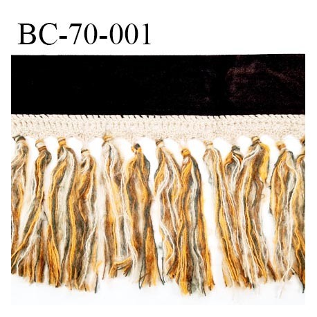 Galon ruban 70 mm velours couleur marron largeur 7 cm avec crochet et franges hauteur totale 23 cm prix pour la laize de 150 cm