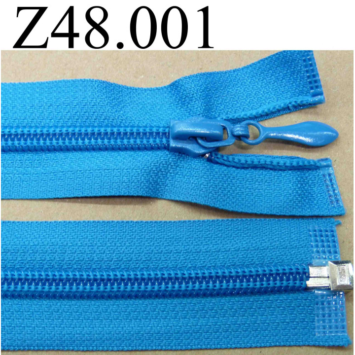 fermeture éclair longueur 48 cm couleur bleu turquoise séparable zip nylon  largeur 3.2 cm largeur du zip 6.5 mm curseur métal